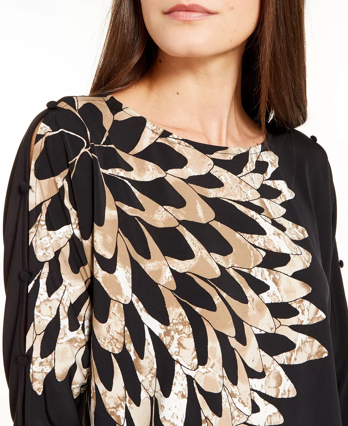 Alfani Women's Printed Button-Sleeve Top Beige Khaki Size XX-Large