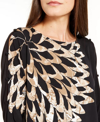 Alfani Women's Printed Button-Sleeve Top Beige Khaki Size XX-Large