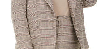 Bar III Women's Trendy Plus Size One-Button Plaid Blazer Beigekhaki Size Petite Small