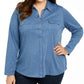 Karen Scott Women's Plus Size Button-Front Collared Top Blue Size 0X