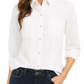 Charter Club Women's Button Down Cotton Corduroy Shirt White Size Petite Small
