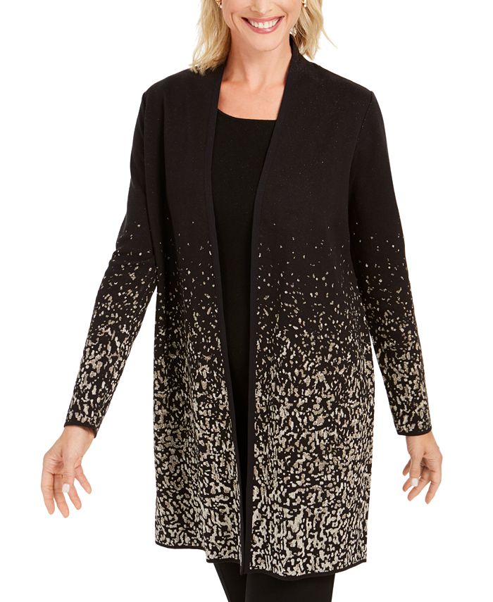 JM Collection Women's Ombre Jacquard Coatigan Black Size Petite S