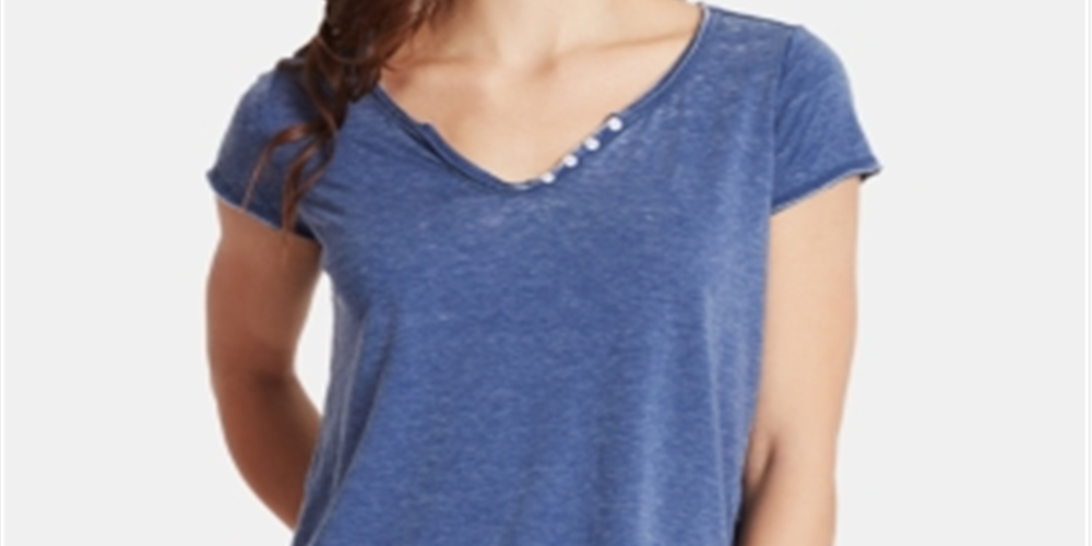 William Rast Women's Cooper Henley T-Shirt Blue Size X-Large
