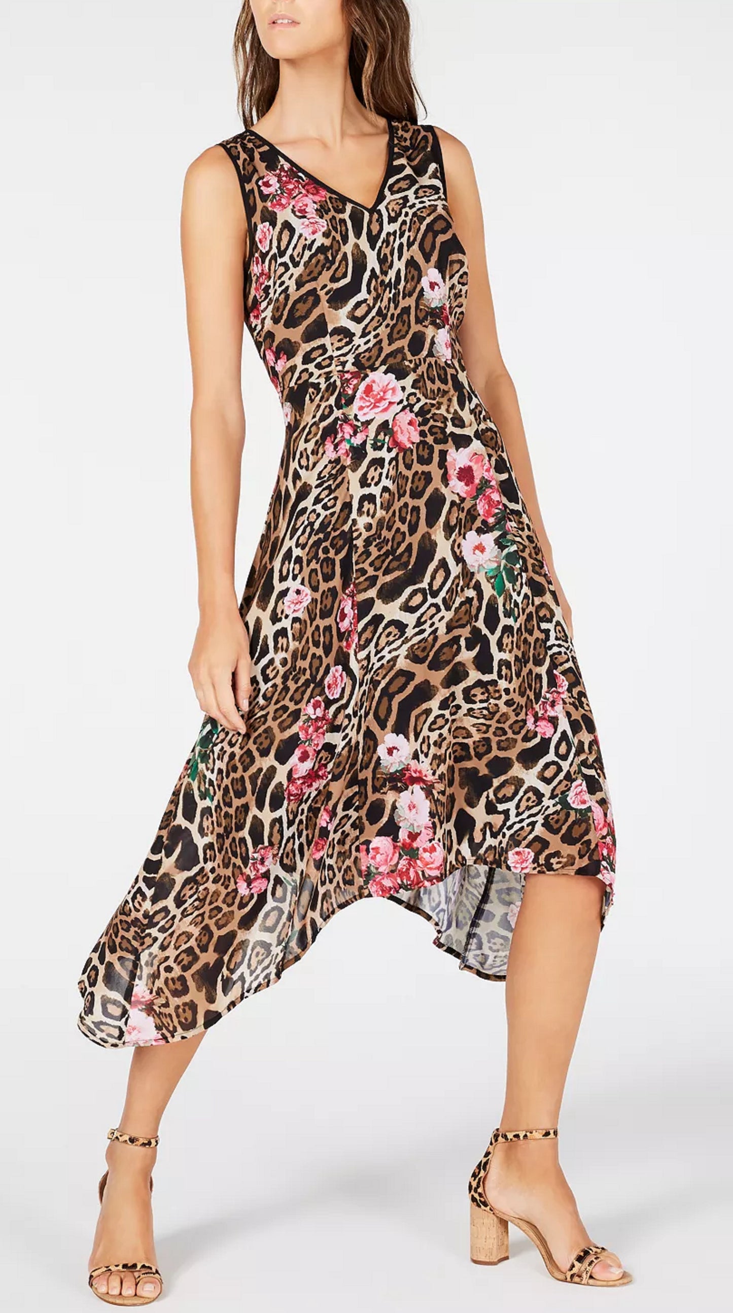 INC International Concepts Women's Printed Sleeveless Dress Animal/Flower Print  Size 12