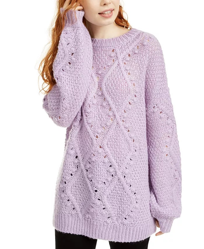 Ultra Flirt Junior's Cable Knit Tunic Sweater Purple Size Small