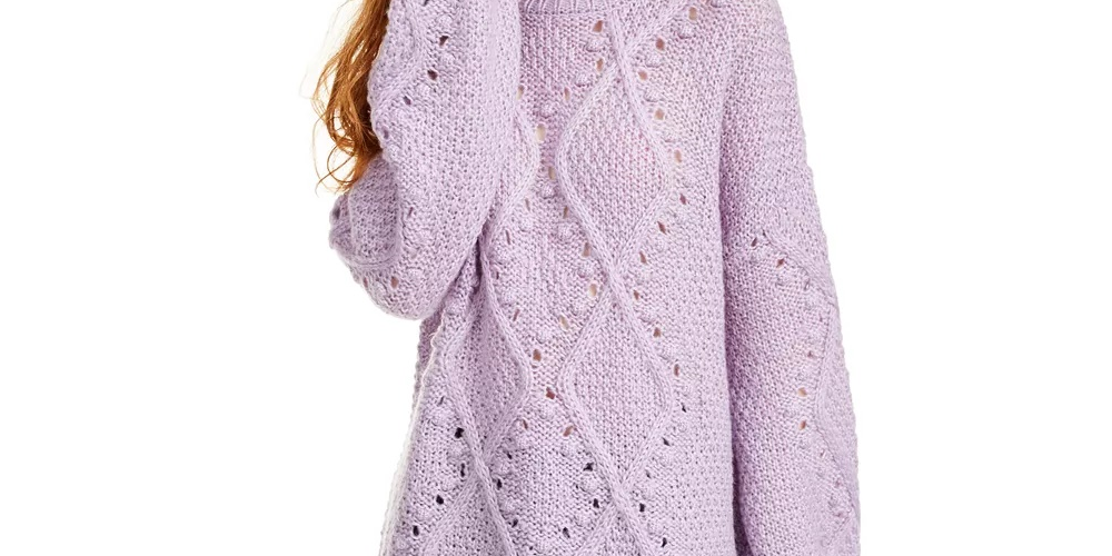 Ultra Flirt Junior's Cable Knit Tunic Sweater Purple Size Small