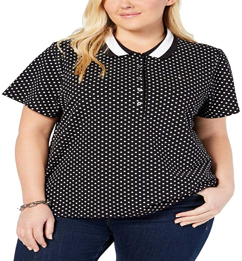 Tommy Hilfiger Women's Dot Print Polo Shirt Black Size 1X
