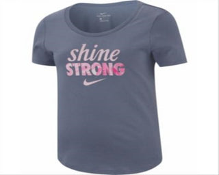 Nike Girl's 'Shine Strong' Scoop Neck Tee Blue Size Small