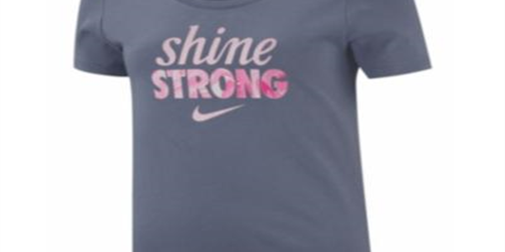 Nike Girl's 'Shine Strong' Scoop Neck Tee Blue Size Small