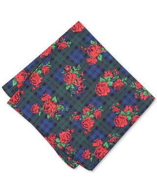 Bar III Men's Plaid Floral Pocket Square Blue Size Regular