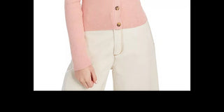 Ultra Flirt Junior's Cropped Ribbed Cardigan Sweater Peach Beige Size Large