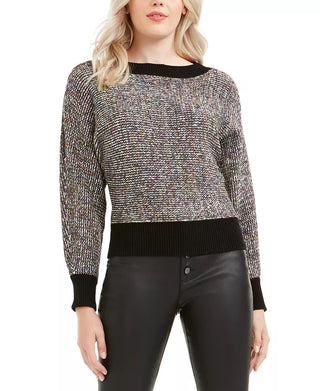 Bar III Women's Metallic Heather Long Sleeve Crew Neck Sweater Black Size X-Large