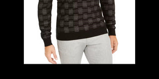 Alfani Men's Classic Fit Metallic Check V Neck Sweater Black Size Small