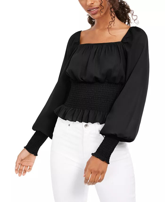 Ultra Flirt Junior's Smocked Waist Peasant Top Purple Size Small