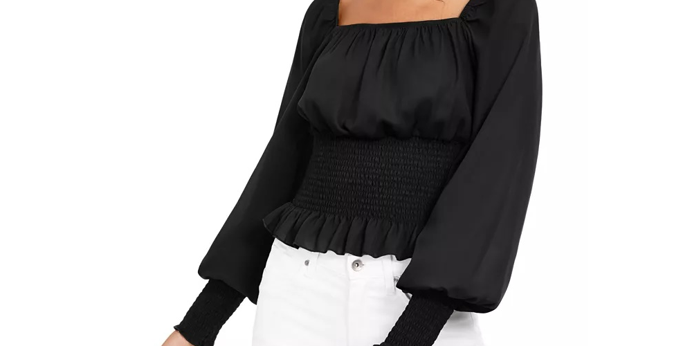 Ultra Flirt Junior's Smocked Waist Peasant Top Purple Size Small