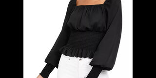 Ultra Flirt Junior's Smocked Waist Peasant Top Purple Size Small