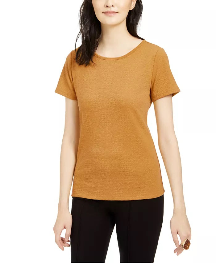 Bar III Women's Textured Scoop Neck Top Yellow Size X-Small