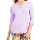 Style & Co Women's Split Neck Roll Tab Sleeve Top Purple Size Large