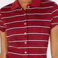 Planet Gold Women's Striped Short Sleeve Collared Button Up Top Red Size X-Large