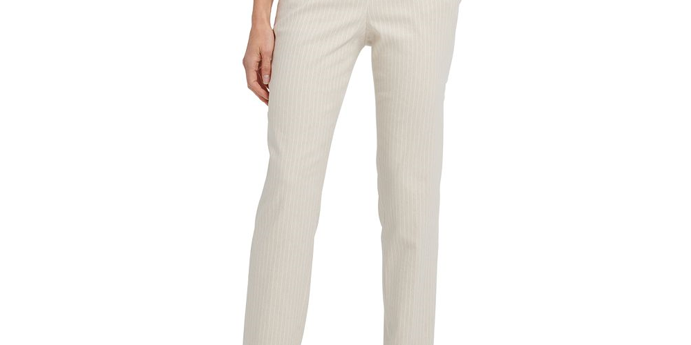 DKNY Women's Striped Flat Front Straight Leg Dress Pants Brown Size 6