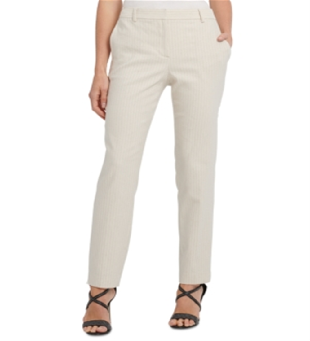 DKNY Women's Striped Flat Front Straight Leg Dress Pants Brown Size 6