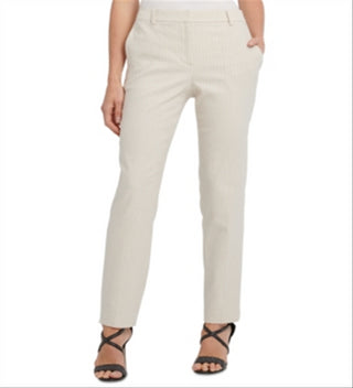 DKNY Women's Striped Flat Front Straight Leg Dress Pants Brown Size 6