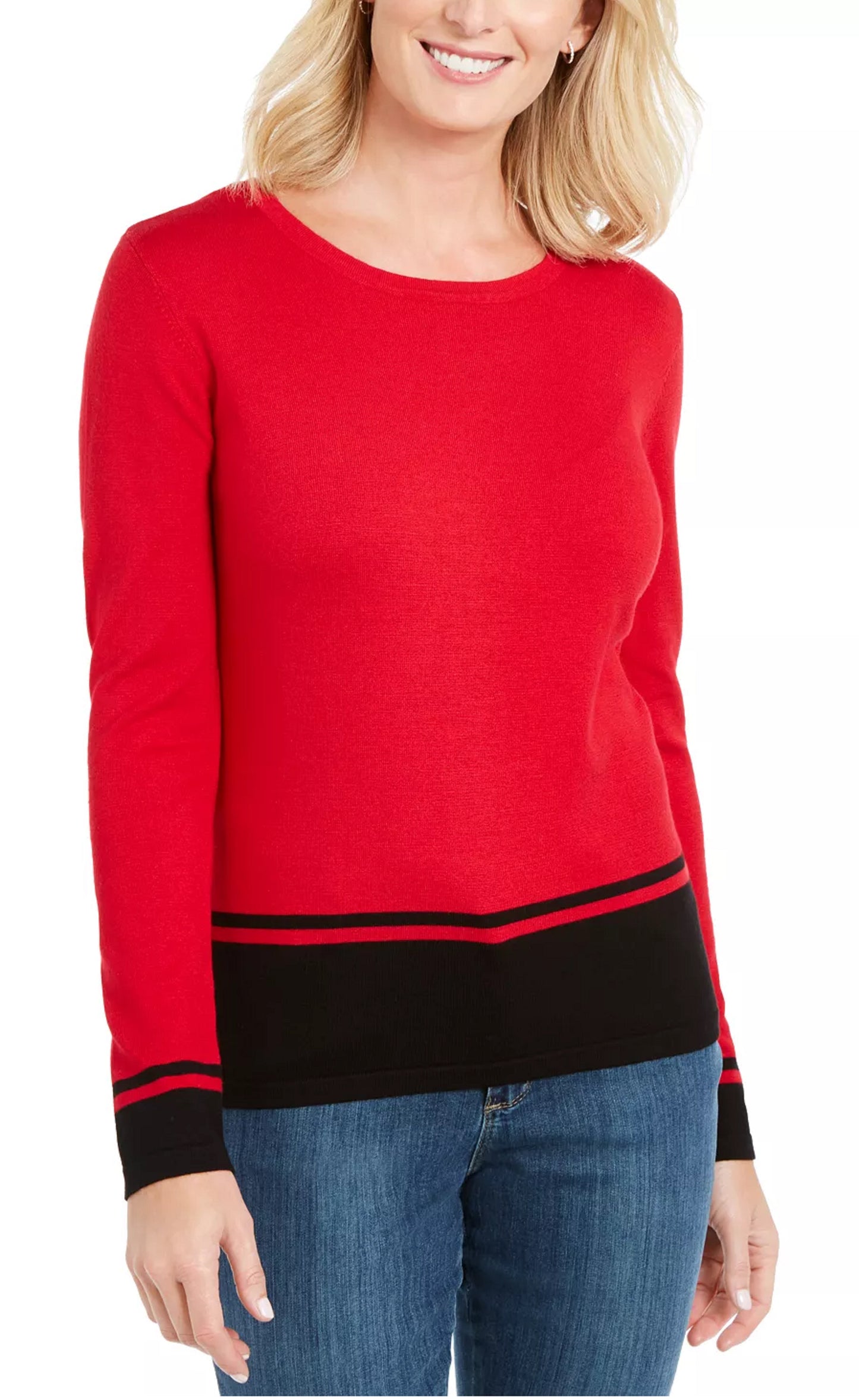 Karen Scott Women's Colorblocked Hem Sweater Red Size XX-Large