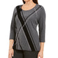Karen Scott Women's Graphic Scoop Neck Top Charcoal Size P/SM