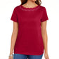 Karen Scott Women's Cotton Scalloped Neck T Shirt Red Size Small