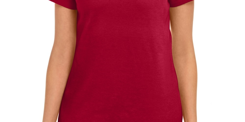 Karen Scott Women's Cotton Scalloped Neck T Shirt Red Size Small