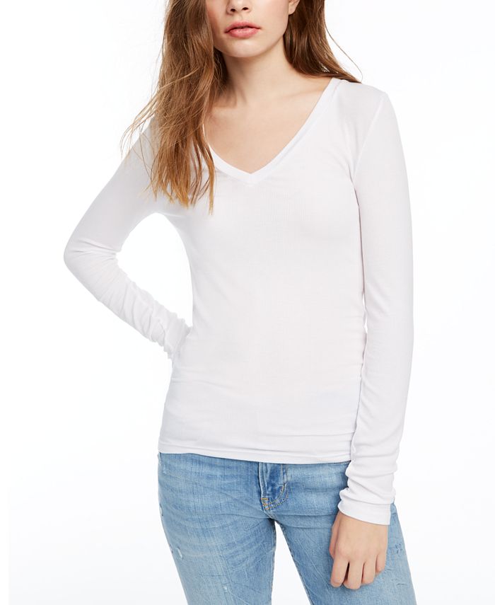 Splendid Women's Ribbed V Neck Tee White Size X-Large