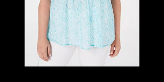 Charter Club Women's Plus Printed Pleated Top Aqua Size 2X