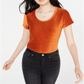 Crave Fame Women's Corduroy Short Sleeve Scoop Neck Top Orange Size Small