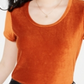 Crave Fame Women's Corduroy Short Sleeve Scoop Neck Top Orange Size Small