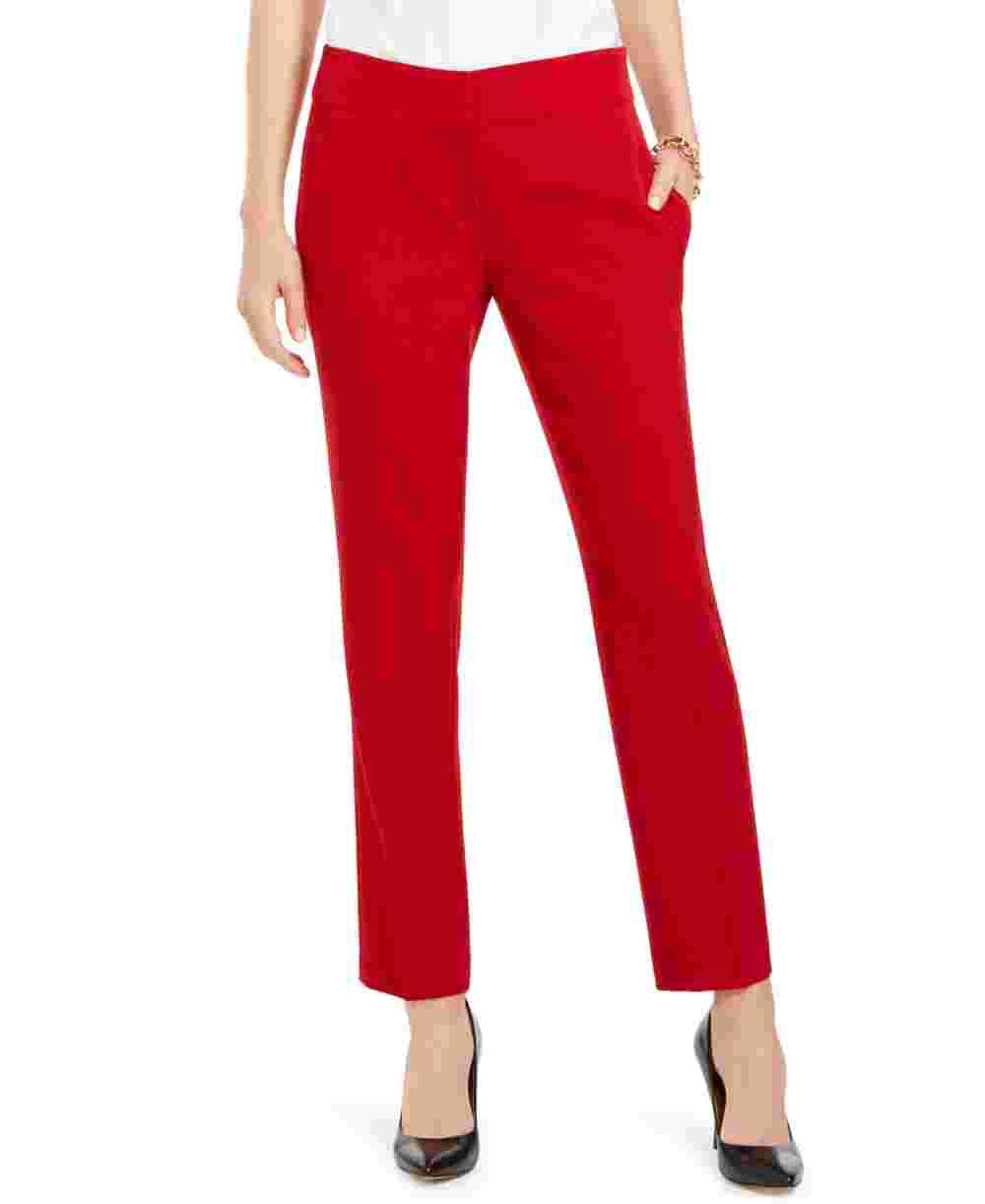 Kasper Women's Slim Straight Leg Trousers Red Size 12 Petite