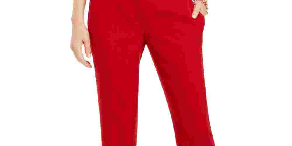 Kasper Women's Slim Straight Leg Trousers Red Size 12 Petite