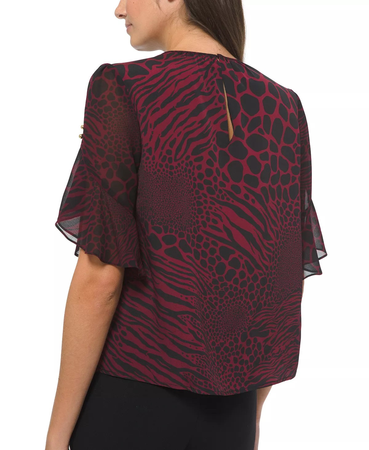 Michael Kors Women's Beaded Animal Print Blouse Red Size Medium