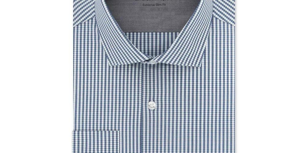 Calvin Klein Men's Extra Slim Fit Performance Stretch Temperature Regulating Check Dress Shirt Blue Size 34-35