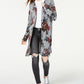 BCX Junior's Printed Rib Knit Duster Cardigan Gray floral Size X-Small