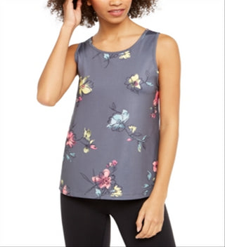 Ideology Women's Floral Print Mesh Back Tank Top Grey  Size XXL