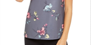 Ideology Women's Floral Print Mesh Back Tank Top Grey  Size XXL