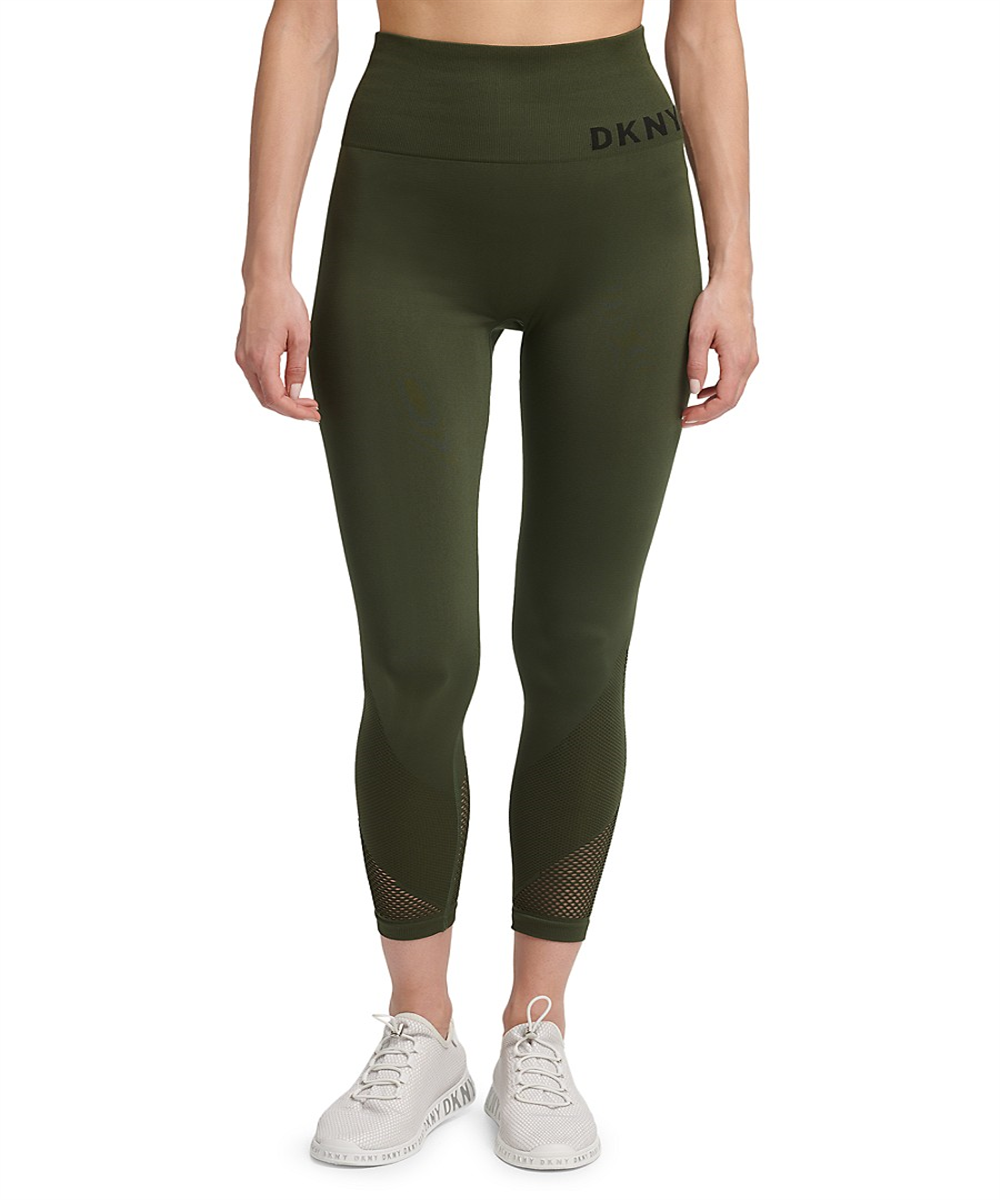 DKNY Women's Gymnastics Leggings Net Ankle High Waist Leggings Green Size XL