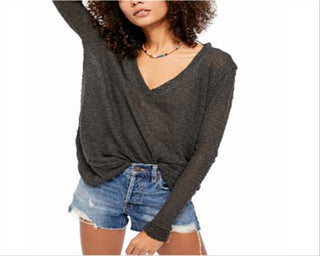 Free People Women's Ocean Air Hacci Top Black Size X-Large