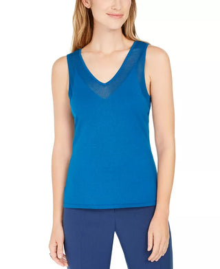 Anne Klein Women's V Neck Tank Top Blue Size Small