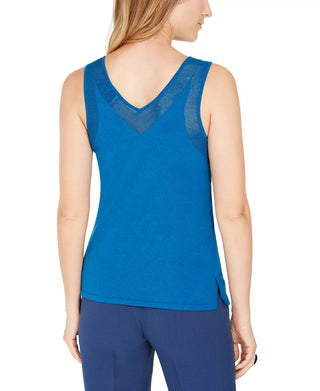 Anne Klein Women's V Neck Tank Top Blue Size Small