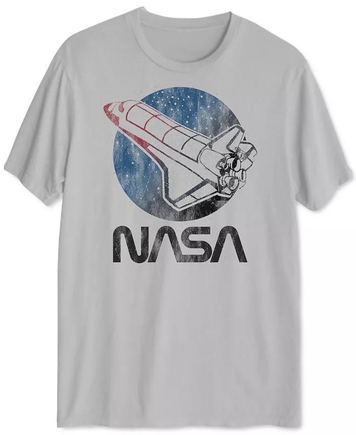 Jem Collective Men's Nasa Retro Shuttle Graphic Short Sleeve T-Shirt Silver Size Large