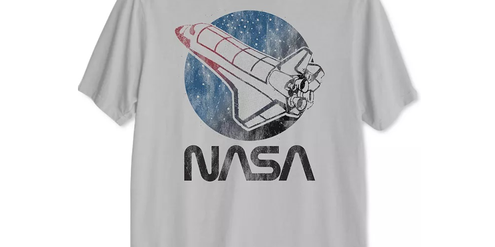 Jem Collective Men's Nasa Retro Shuttle Graphic Short Sleeve T-Shirt Silver Size Large