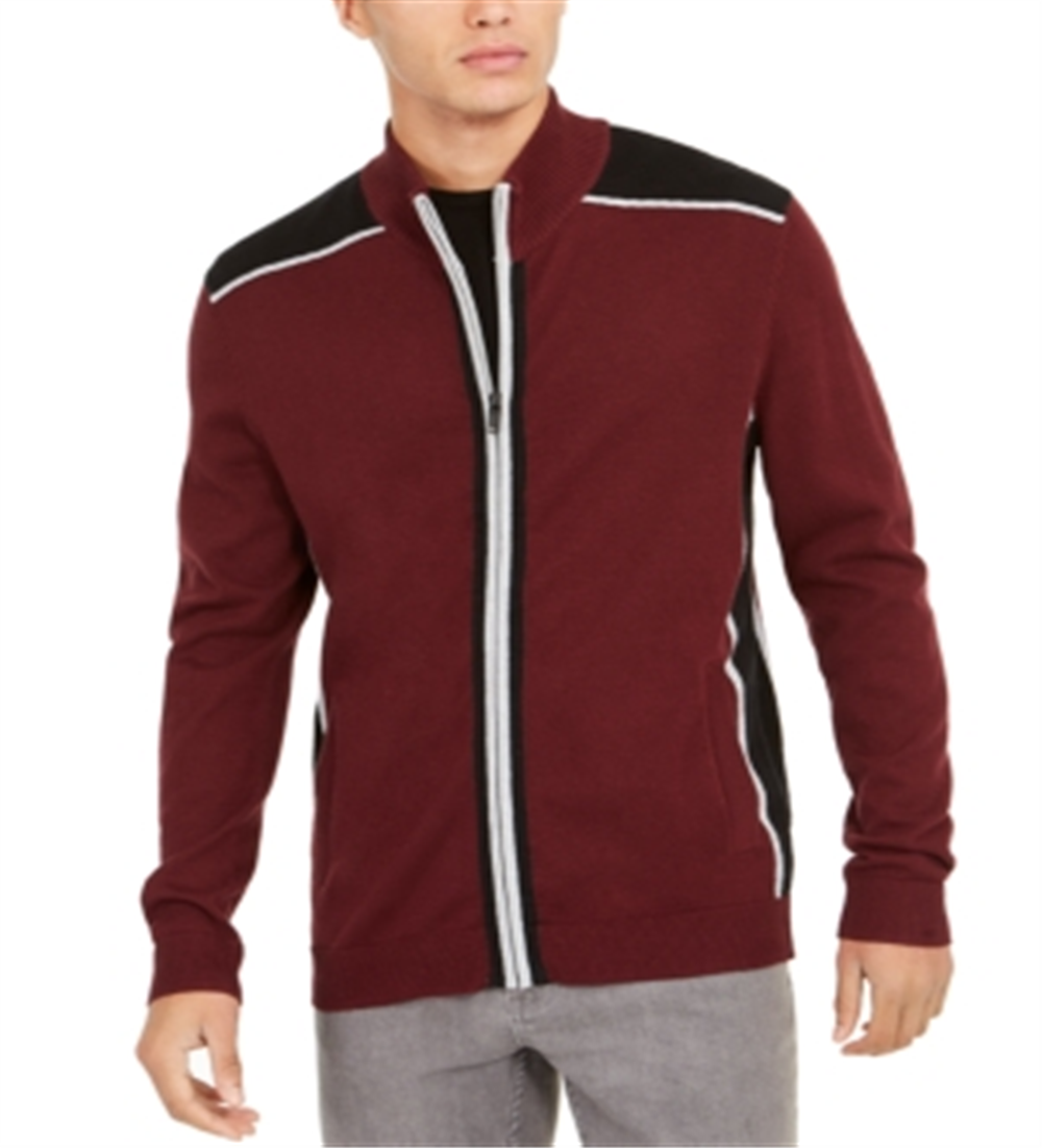 Alfani Men's Classic Fit Colorblocked Full Zip Cardigan Red Size X-Large