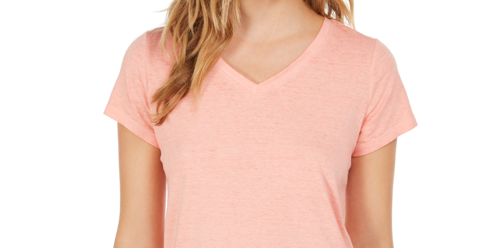 Style & Co Women's Burnout V Neck T-Shirt Pink Size Large