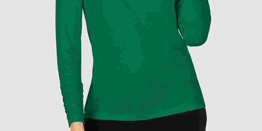Alfani Women's Ruched Sleeve Pullover Blouse Green Size Medium